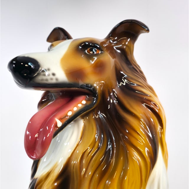 Beige Italian Porcelain Collie Dog Statue, 1970s For Sale - Image 8 of 10