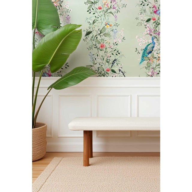 Mahjong Floral Stripe Grasscloth Wallpaper by House Party | Green Dragon | 8 Yards For Sale In Charlotte - Image 6 of 7
