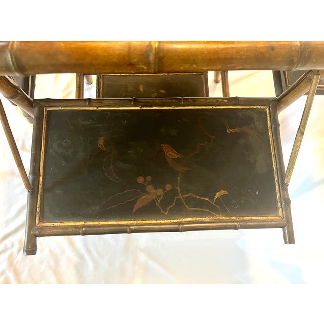 Antique Scorched Bamboo Folding Trays Tea Table For Sale - Image 12 of 18
