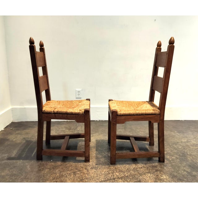 High Back Belgian Oak and Rush Dining Chairs Circa 1960 For Sale In Dallas - Image 6 of 10