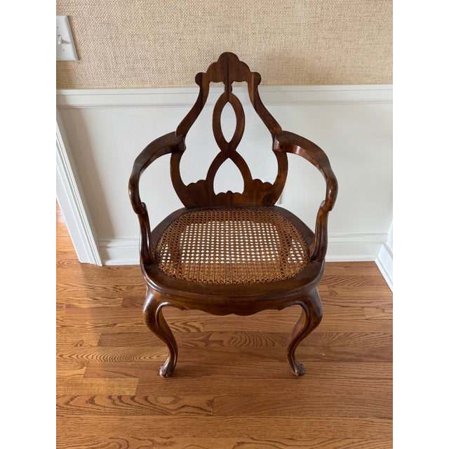 Mid 20th Century Italian Venetian Regency Carved Wood and Cane Armchair For Sale In Madison - Image 6 of 8