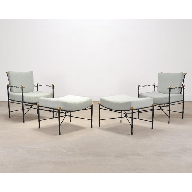Neoclassical Pair of Mario Papperzini Amalfi Iron Lounge Chairs and Ottomans For Sale - Image 3 of 18