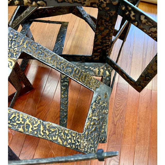 Paul Evans Mid Century Brutalist Sculptural Metal and Glass Coffee Table For Sale - Image 4 of 8