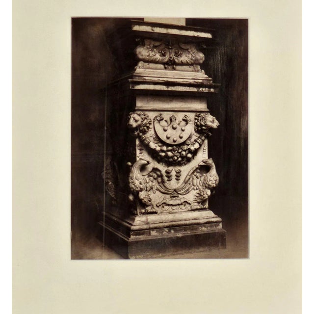 A Grand Tour albumen photograph of a Renaissance carved marble pedestal. The photograph is circa 1860; the pedestal dates...