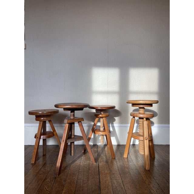 Industrial Vintage Wooden Screw-On Stools, 1970, Set of 4 For Sale - Image 3 of 4