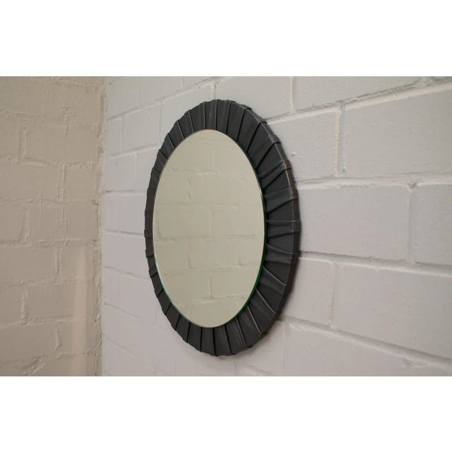 Round German Leather Wall Mirrors from Vereinigte Werkstätten München, 1950s, Set of 2 For Sale - Image 3 of 9