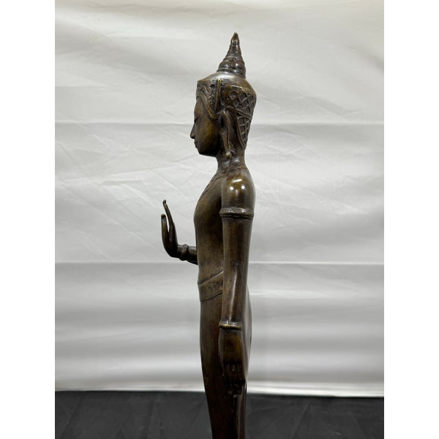 17th Century Thai Ayutthaya Bronze Crowned Standing Buddha Statue - 21" For Sale In New York - Image 6 of 12