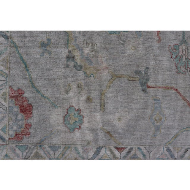 Large Modern Oushak With Floral Design on Light Blue Border With Pop of Colors For Sale - Image 9 of 13