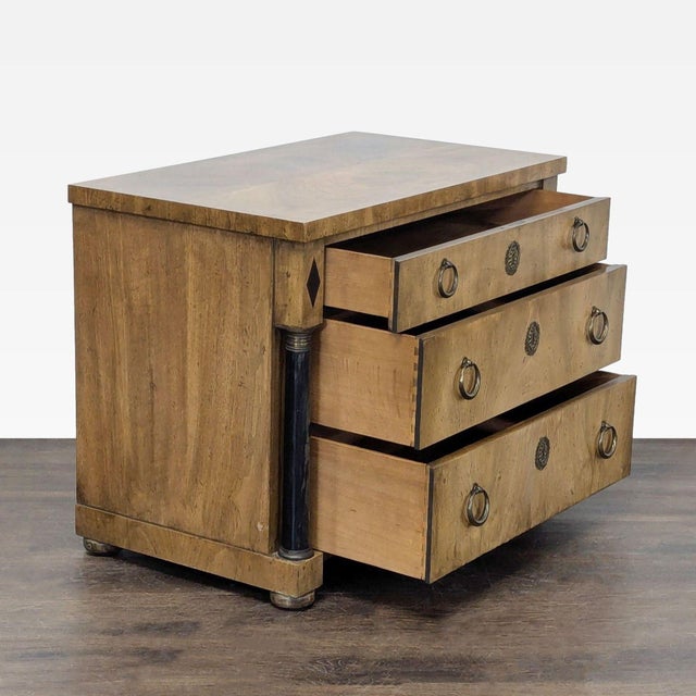 Traditional Baker Furniture Classic Burl Wood Veneer 3-Drawer Sidetable/Nightstand For Sale - Image 3 of 10