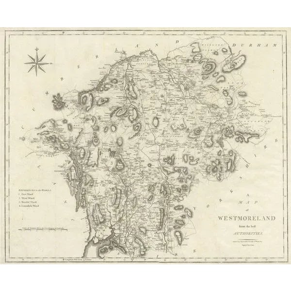 Large Antique County Map of Westmorland, England, 1805 For Sale - Image 3 of 6