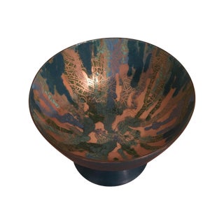 Mid Century Footed Enamel Copper Bowl For Sale