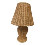Vintage 60s Wicker Table Lamp With Original Natural Warm Patina For Sale