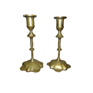 Antique Art Nouveau Brass Candleholders, Set of 2 For Sale