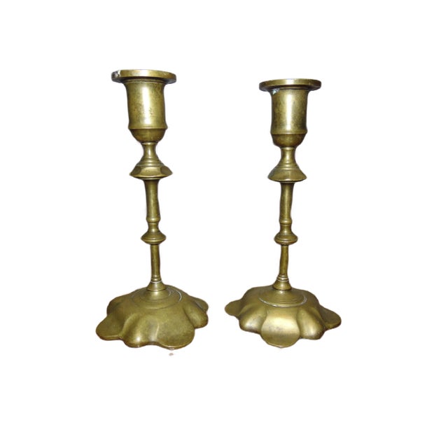 Antique Art Nouveau Brass Candleholders, Set of 2 For Sale