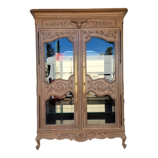 1970s Vintage French Style Wood China Cabinet. For Sale