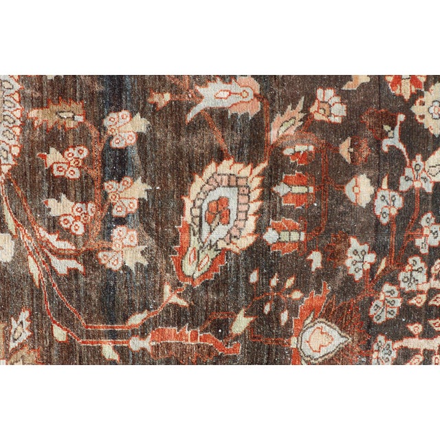 Square Antique Persian Malayer Rug With a Brown Field and Stylized Floral Design 11 X 13 For Sale - Image 13 of 18