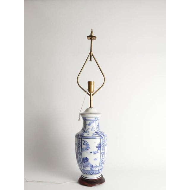 French Blue and White Willow Porcelain Table Lamp by Louis Drimmer for Limoges For Sale - Image 5 of 14