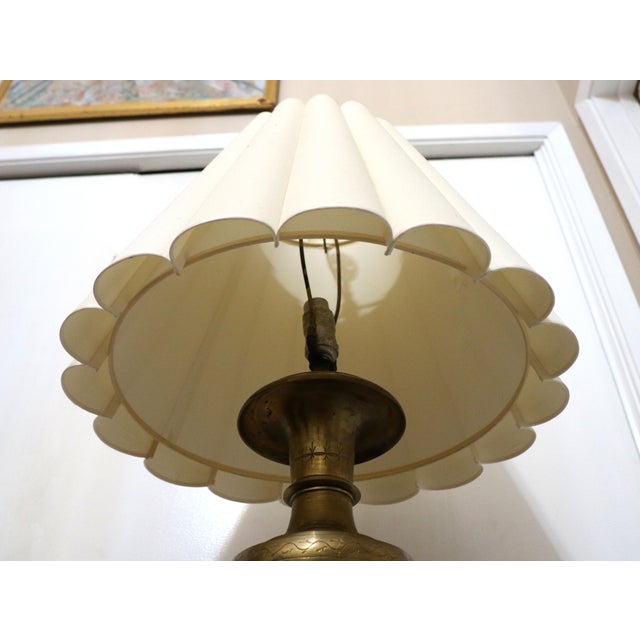 1920s Brass Etched Table Lamp With Fluted Shade For Sale - Image 11 of 13