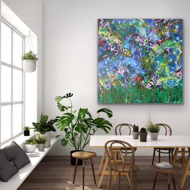 Contemporary Exuberant Guests Original Abstract Oil Painting by Lisa Finlayson For Sale - Image 3 of 15