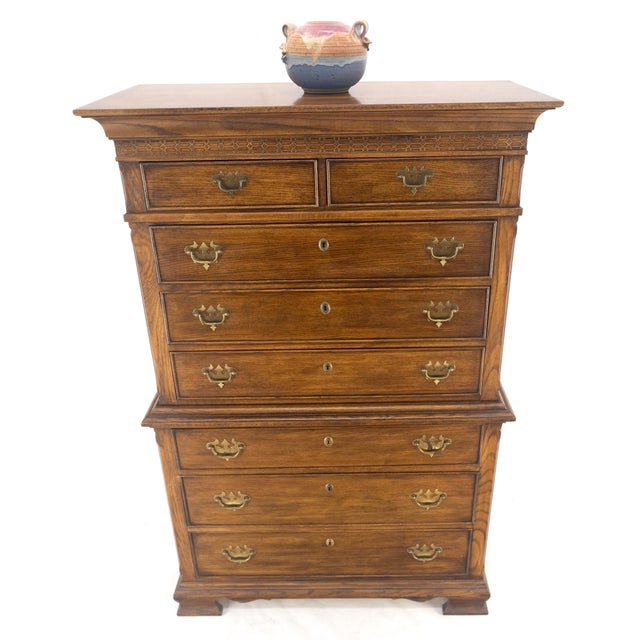 Metal Bracket Feet Chippendale Style Solid Chestnut Brass Pulls Chest on Chest Dresser For Sale - Image 7 of 10