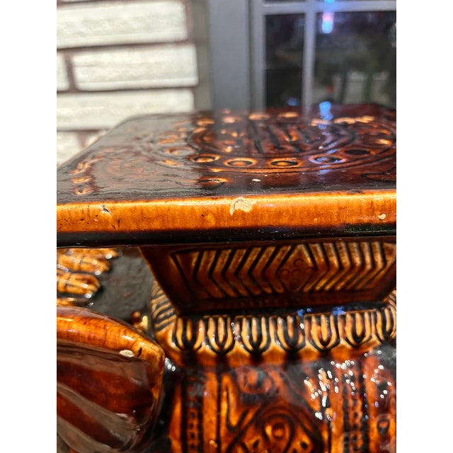 Vintage Brown Glazed Ceramic Elephant Garden Stool or Side Table (Single) For Sale - Image 11 of 12