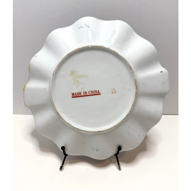 Vintage Famille Noire Hand Painted Enamel Satsuma Ware Bowl & Scalloped Edge Plate From China For Sale - Image 10 of 12