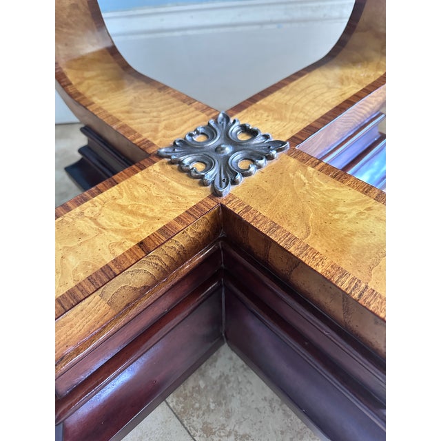 Late 20th Century Maitland-Smith Art Deco Style Round Burlwood and Glass Accent Table For Sale - Image 13 of 17