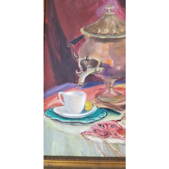 1960s Vintage Tea Service Still Life Abstract Painting, Signed For Sale In Miami - Image 6 of 10