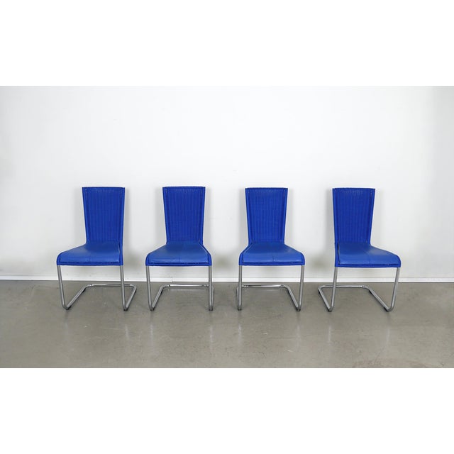 Bauhaus Blue B 20 Cantilever Chairs with High Back and Leather Upholstery by Mart Stam, Marcel Breuer & Jean Prouvé for Tecta, Germany, 1980s, Set of 4 For Sale - Image 3 of 18