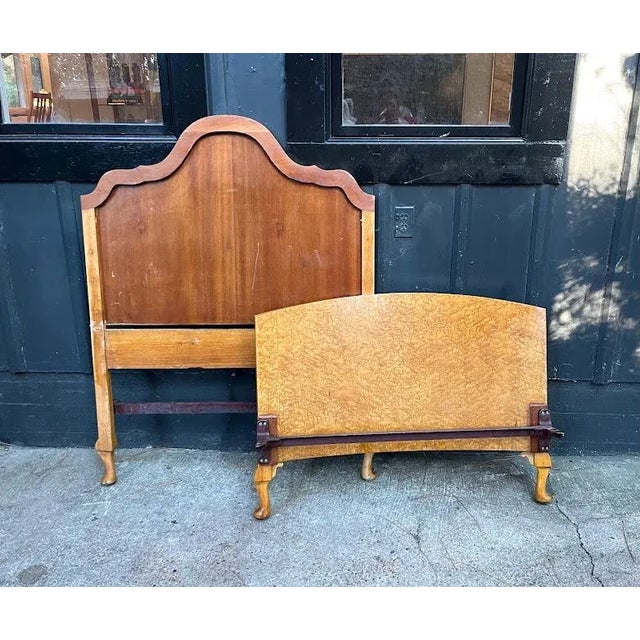 1920s Art Deco Burlwood Twin Headboard & Footboard For Sale - Image 6 of 6