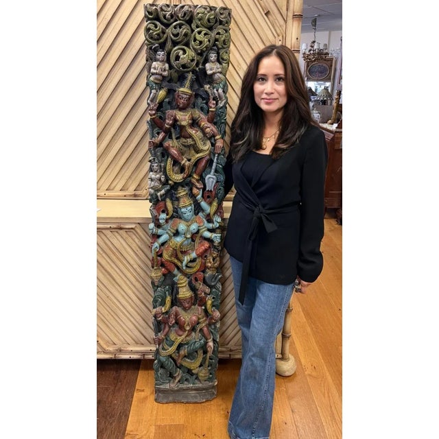 Asian Hand Carved and Painted 6' Wall Sculpture Panel Relief India Shiva For Sale - Image 9 of 9