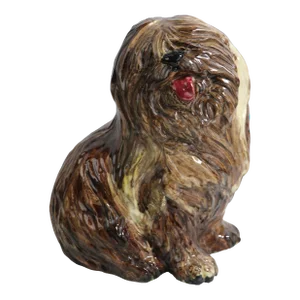 Glazed Majolica Ceramic Pekingese Dog Figure