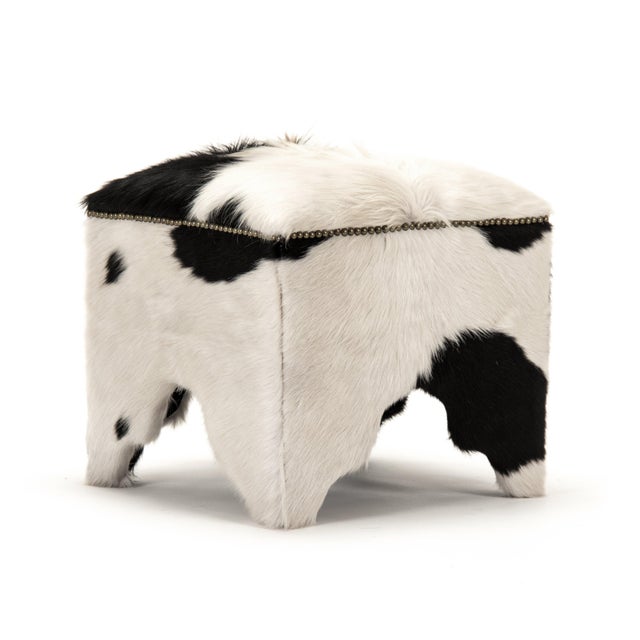 Cowhide Cube Stool in Black & White For Sale - Image 4 of 4