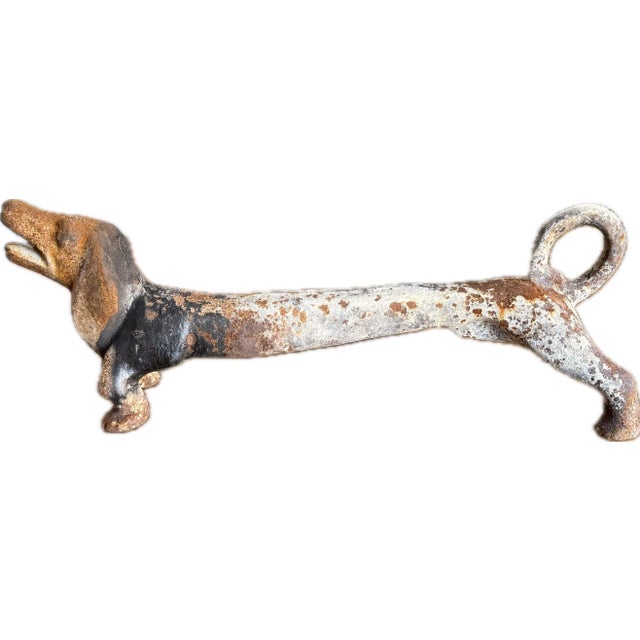 Light Gray Pair of Antique Cast Iron Dachshund-Shaped Andirons/Fire Irons/Fire Dogs For Sale - Image 8 of 12