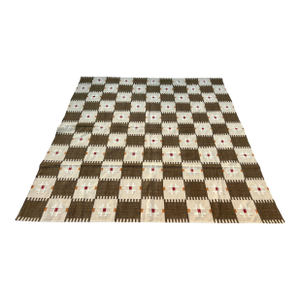 Handmade New Zealand Wool Dhurrie, Brown and Cream Geometric Rug- 6'x9'