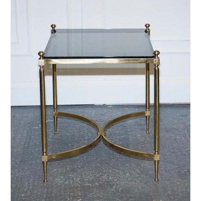 Metal Hollywood Regency French Brass & Smoked Glass Coffee Table, 1960s For Sale - Image 7 of 17