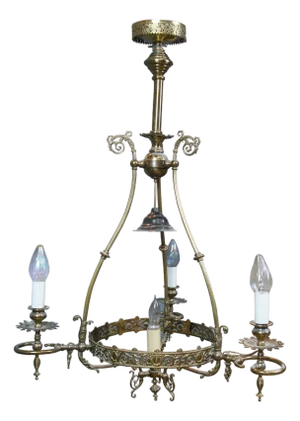 Antique Victorian Converted 4 Light Hurricane Candlestick Pendant Chandelier 36"