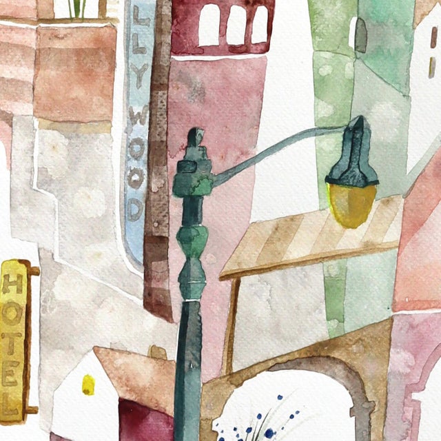 Hollywood - Original Los Angeles Cityscape Acrylic Painting on Paper by Maria C Bernhardsson For Sale In Los Angeles - Image 6 of 6
