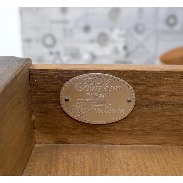 Baker Burl Walnut Square Brass Gallery Top Drawer Side Lamp Table Night Stand For Sale - Image 13 of 18