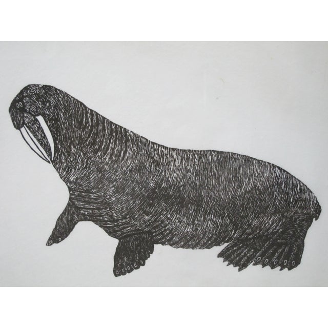 Printmaking Materials Solomon & Imoona Karpik Stone Cut Limited Edition Signed Print Watchful Walrus For Sale - Image 7 of 8