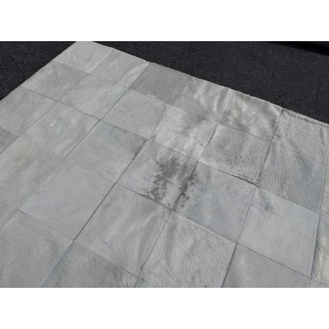 Silver 8ft Square Silver Gray Patchwork Hair on Hide Area Rug For Sale - Image 8 of 12
