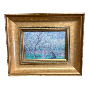 1990s Very Fine Antique Reproduction Oil Painting of Monet’s Le Printemps in Thick Gold Frame. Artist Unknown