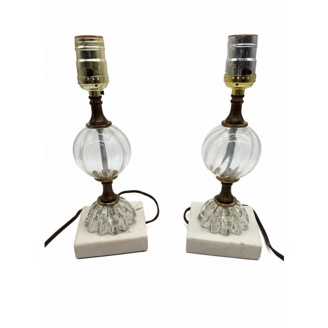 Mid 20th Century Petite Vintage Mid-Century Modern Glass & Marble Table Lamps – Pair For Sale - Image 5 of 5