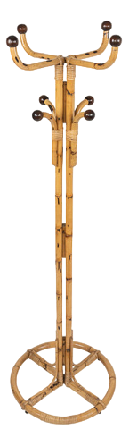 Mid-Century Bamboo and Rattan Standing Coat Rack, Italy, 1960s