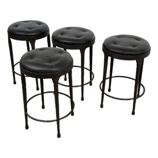 Gregorious Pineo Elgin Round Hammered Iron Counter Stools, Set of Four For Sale