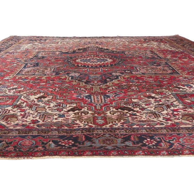 Modern Early 20th Century Antique Persian Heriz Rug, 11'09 X 14'07 For Sale - Image 3 of 10