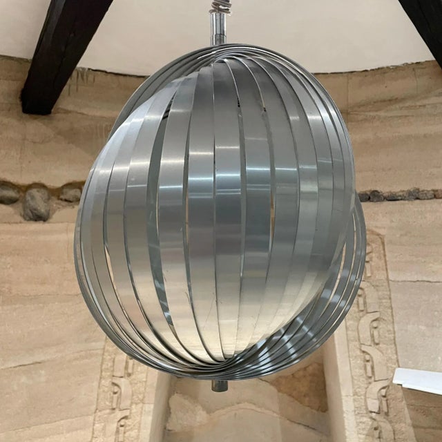 1970s Moon Pendant Lamp by Henri Mathieu in Brushed Aluminum For Sale In San Diego - Image 6 of 14