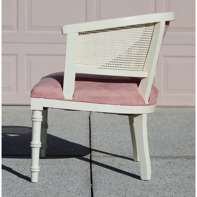Textile Vintage Cane Barrel Chair With Blush Pink Upholstery | Hollywood Regency Style Accent Chair For Sale - Image 7 of 18