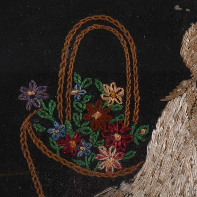 Framed Crewel Work and Inlaid Straw Artwork of a Little Girl For Sale - Image 4 of 8