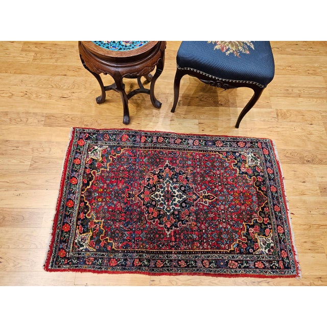 1900 - 1909 Vintage Persian Bidjar Rug, Hand-Knotted Wool, Geometric Medallion Pattern, Red & Navy, 3x4 For Sale - Image 5 of 16